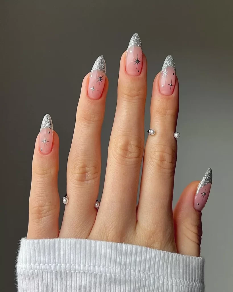 Silver Metallic French tip nails