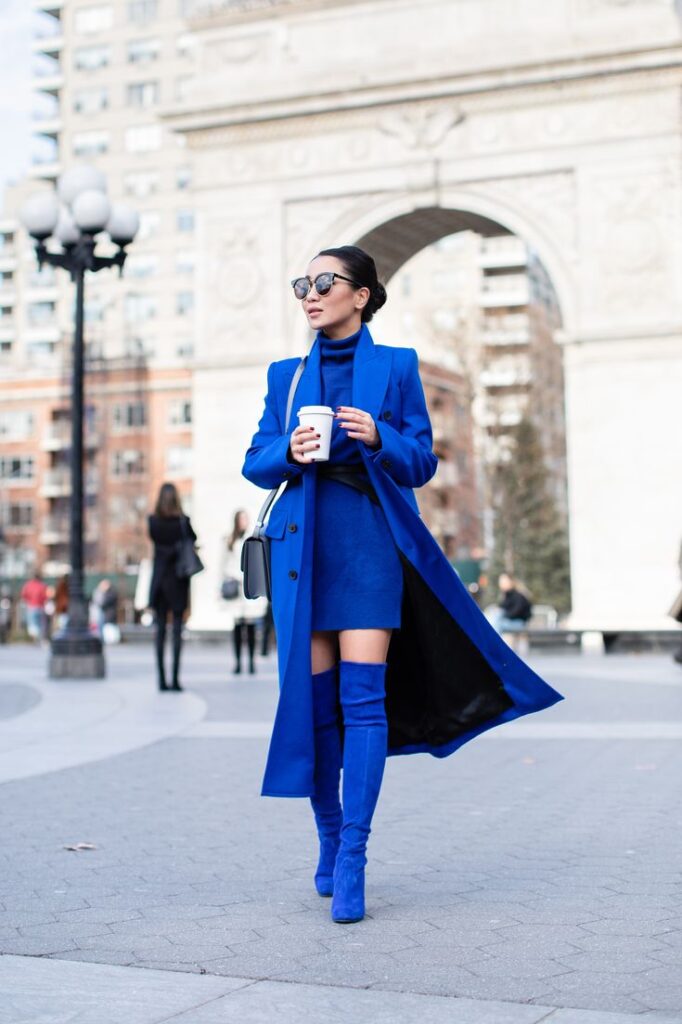 electric blue monochromatic winter outfit 2023