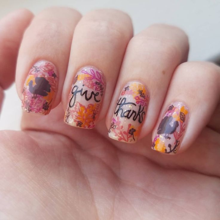 nails with thankful typography designs