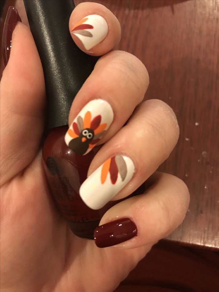 thanksgiving nails with cute turkey design