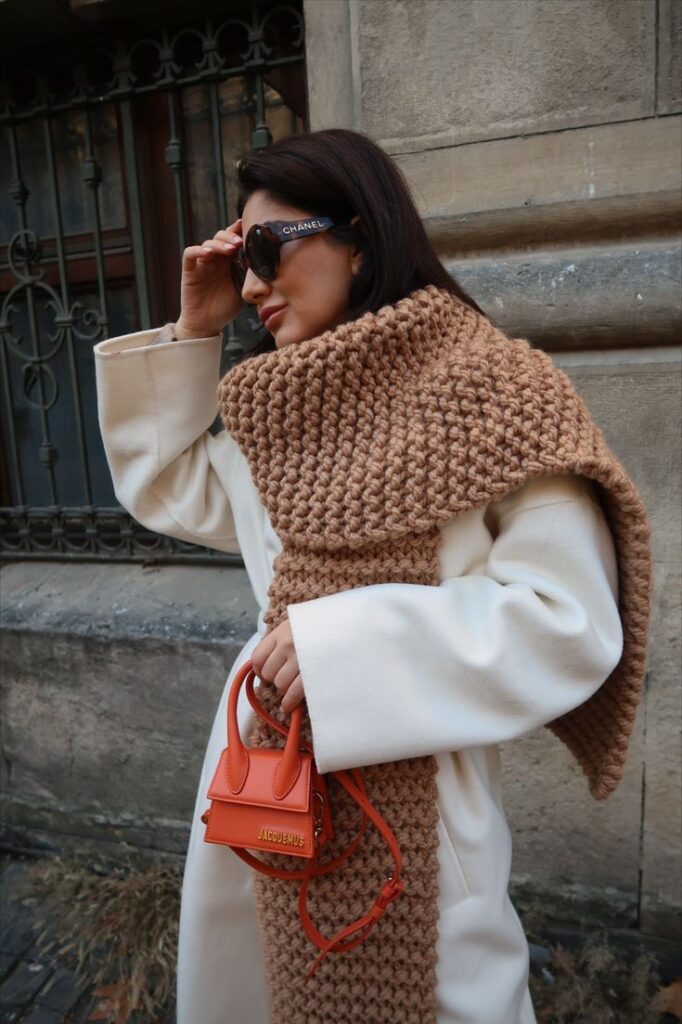 oversized camel wool scarf