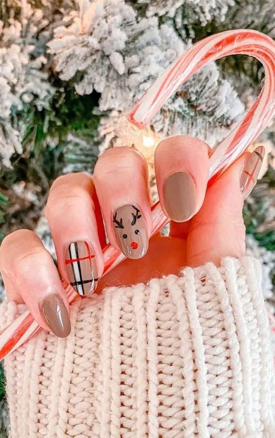 Reindeer and Plaid Nails