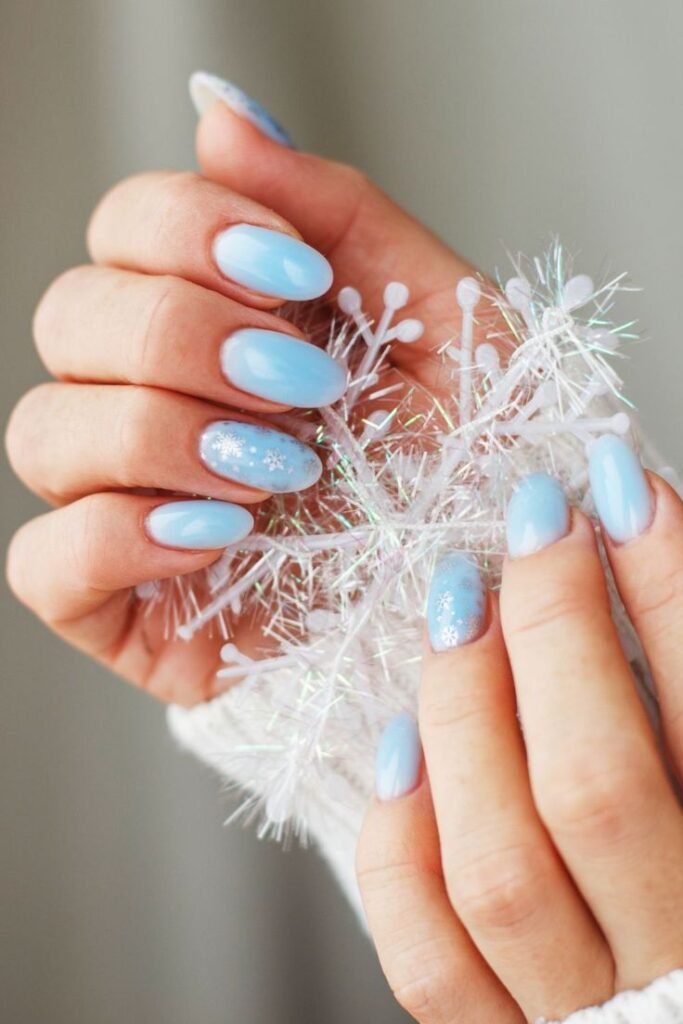 Light Blue with Snowflakes nails