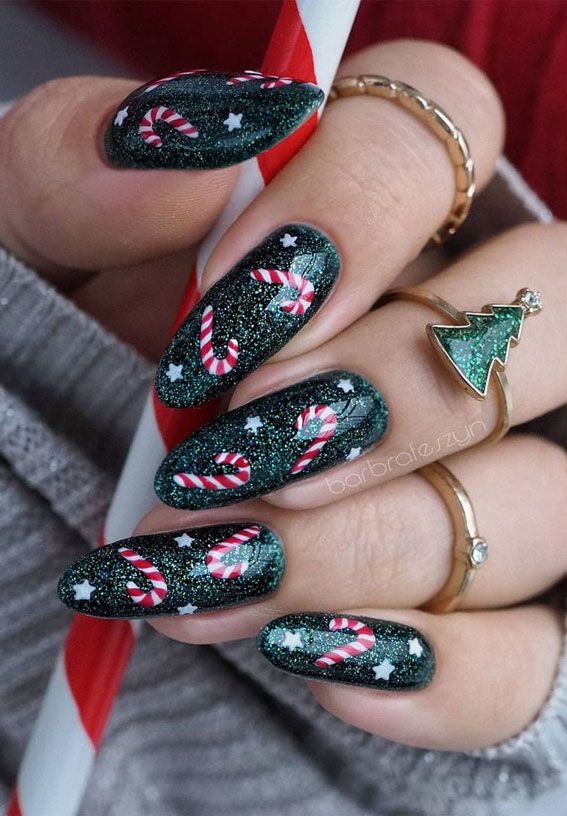 Green Candy Cane Nails