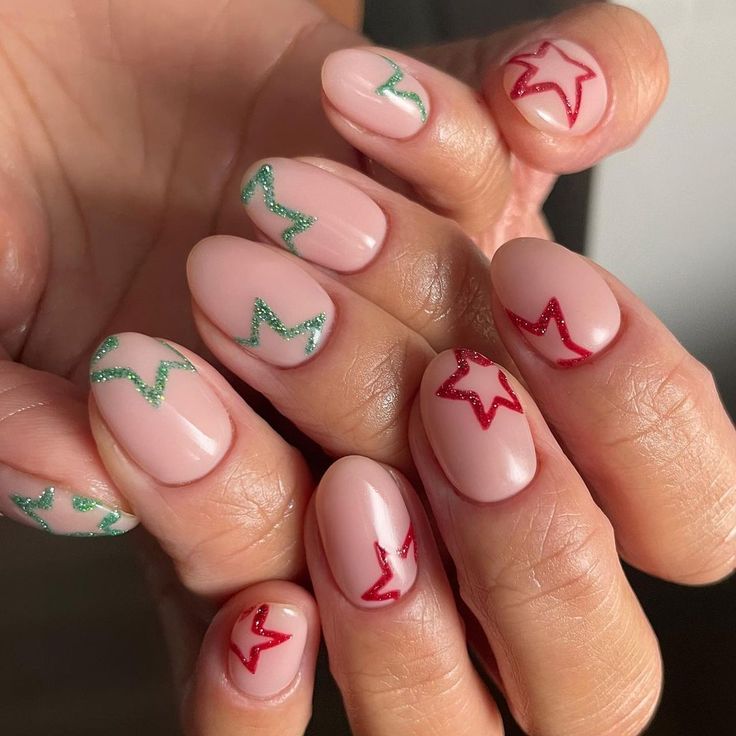 Red and Green Stars Nails