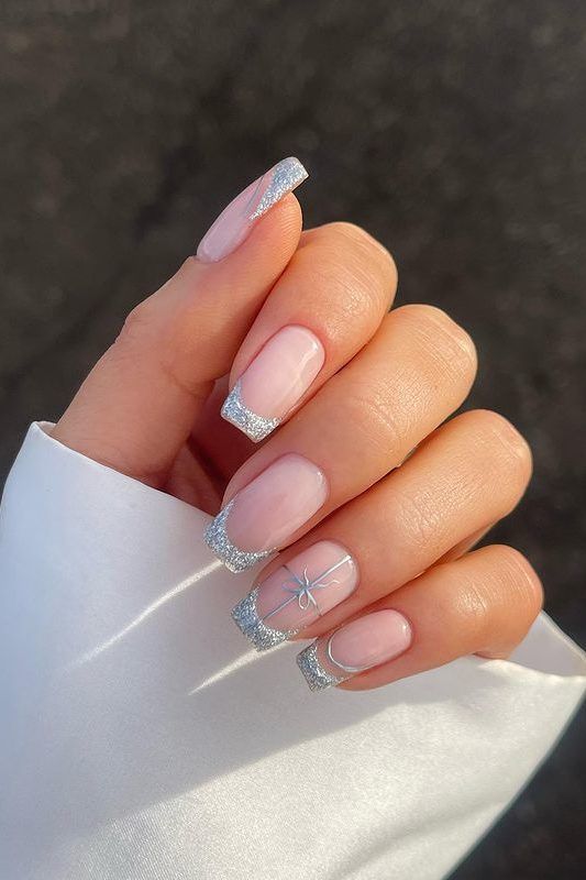 French with Gift Wrap Accent Nail