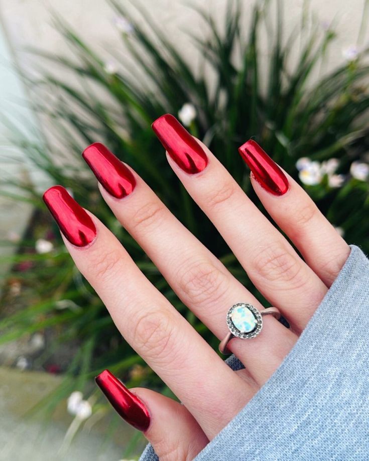 Red Chrome Christmas Nails