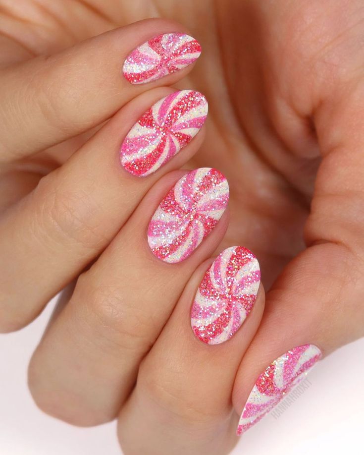 Pink Sugarcoated Nails with Peppermint Candies