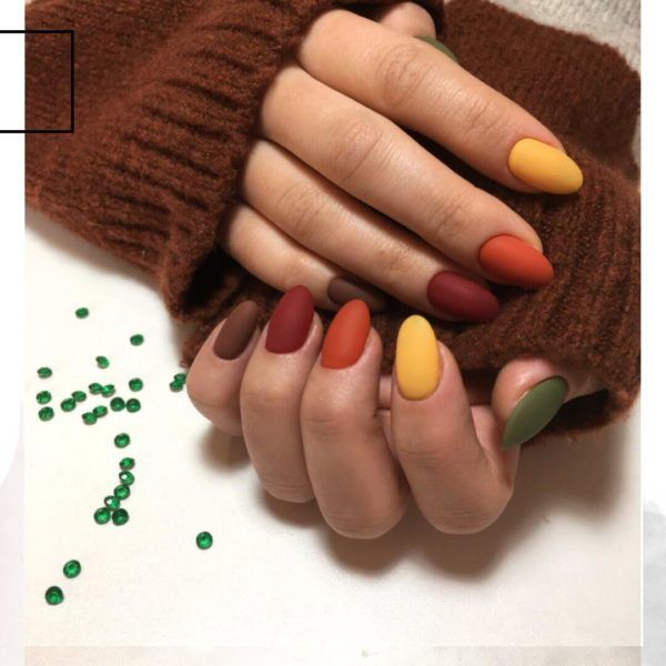 Mattes Shades of Orange, Brown and Yellow nails