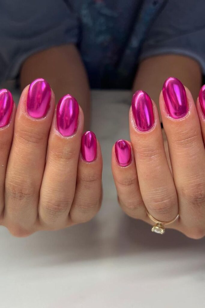 Pink chrome nails