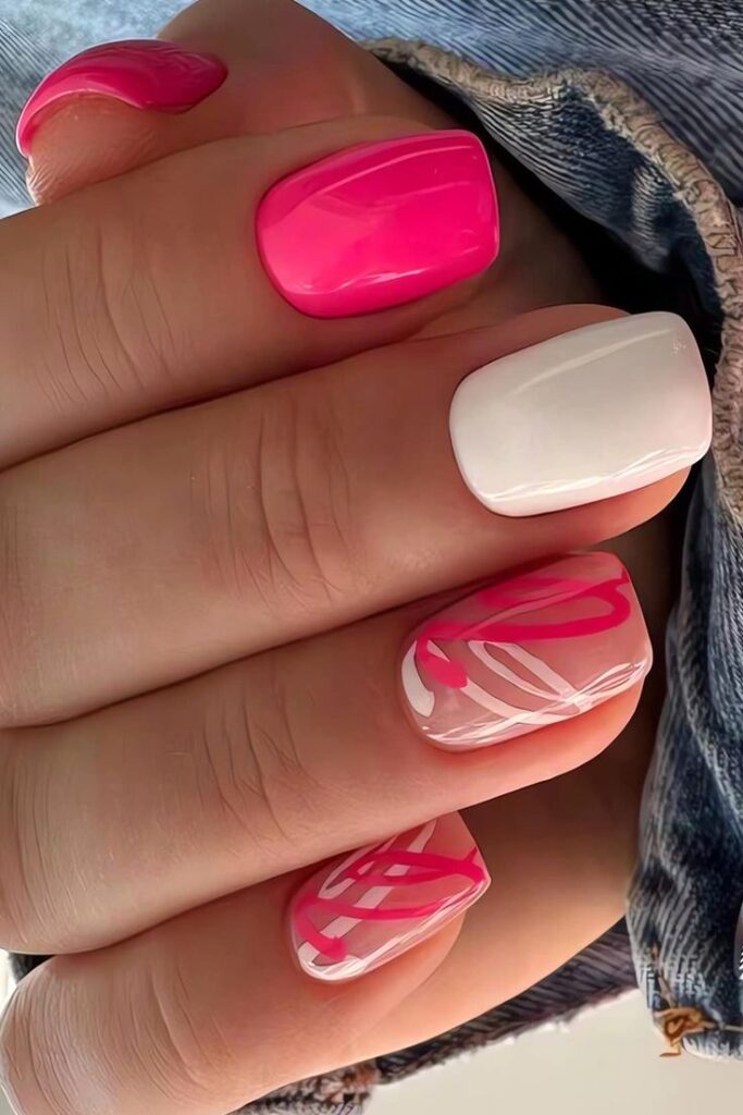 Pink and white nails