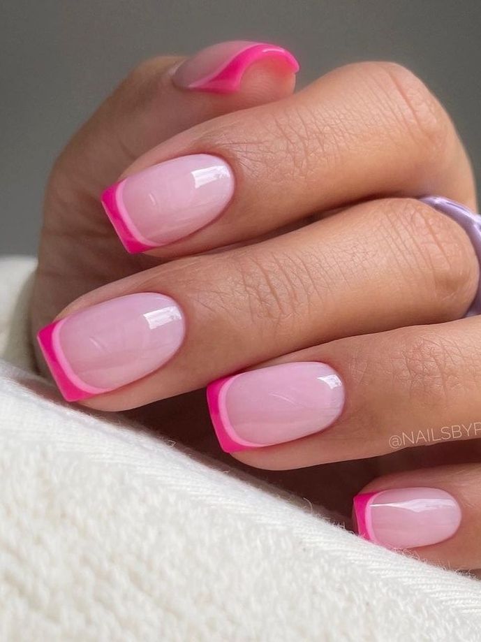 Pink french tips with double colour design