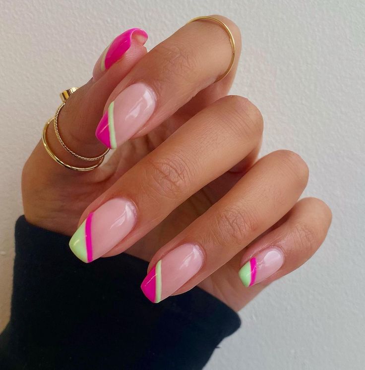 Pink and green nails