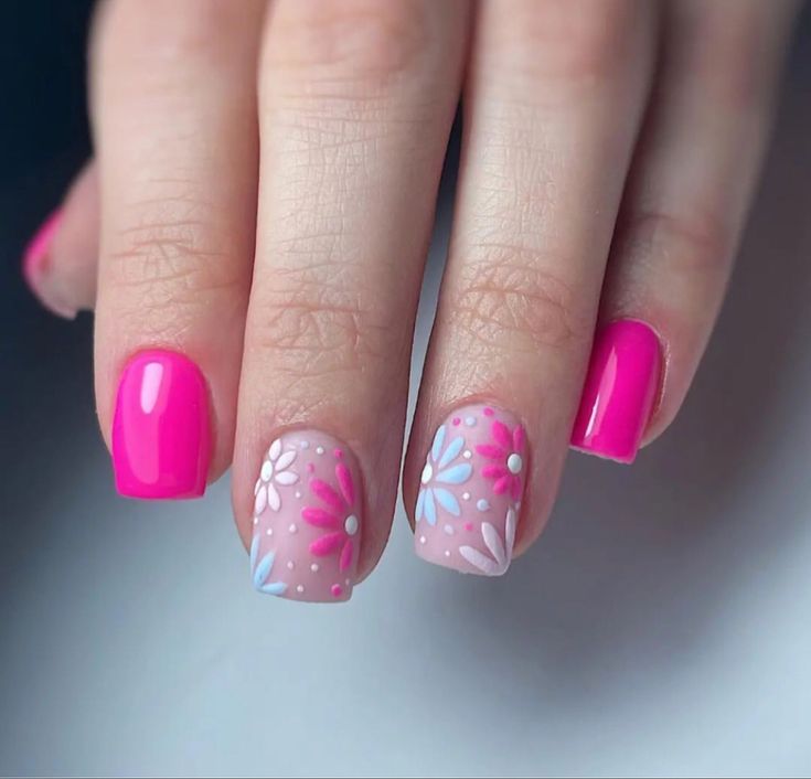 Pink flower nails