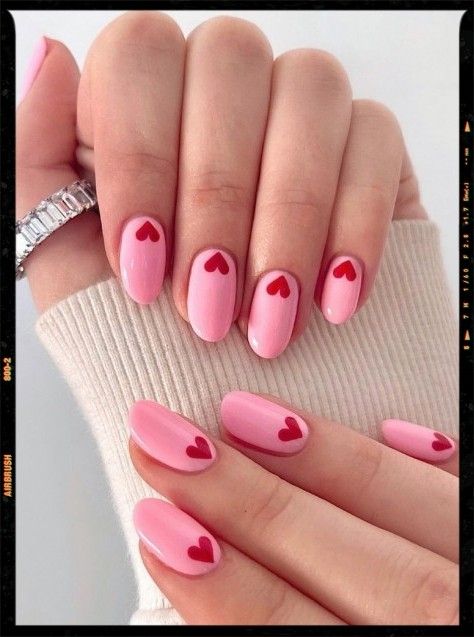 Red heart pink nails