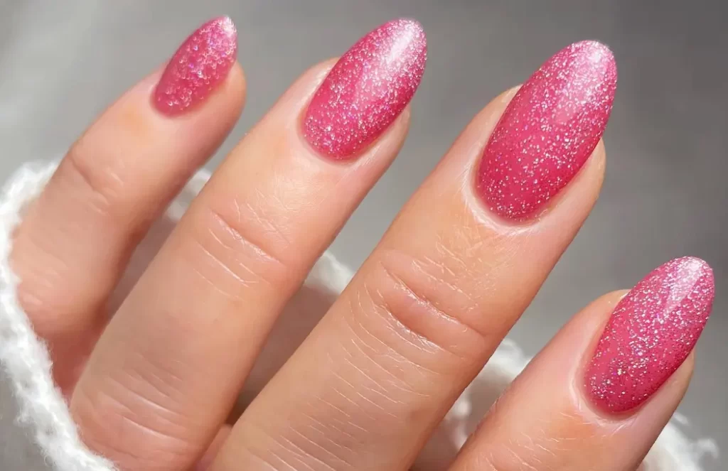 Pink nails with glitter