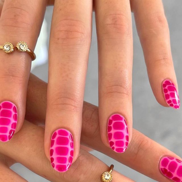 Pink croc print nails